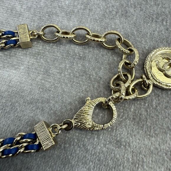 Chanel Metal Lambskin Blue Chain Link Choker Necklace - Picture 8 of 10